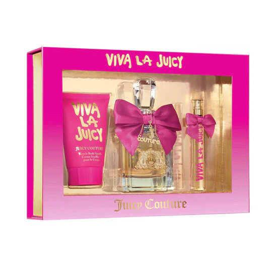 JUICY COUTURE Viva La Juicy 3pc gift set (1.7 oz Eau de Parfum Spray, .33 oz Eau de Parfum Spray, 4.2 oz Body Soufflé) for Women
