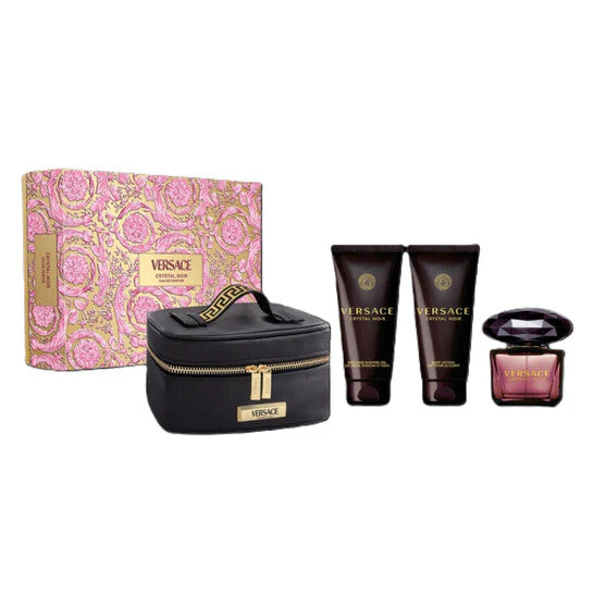 VERSACE Crystal Noir Gift Set Includes Crystal Noir EdP 90ml + Bath & Shower Gel 100ml + Body Lotion 100ml + Toilettry Bag for Women